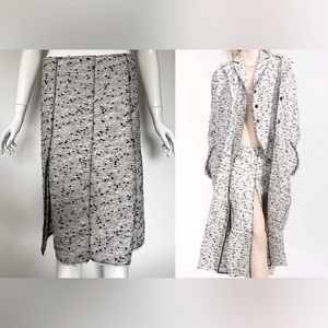NINA RICCI IVORY GRAY BLACK BOUCLE TWEED MIDI SKIRT PARIS FRANCE SIZE 36